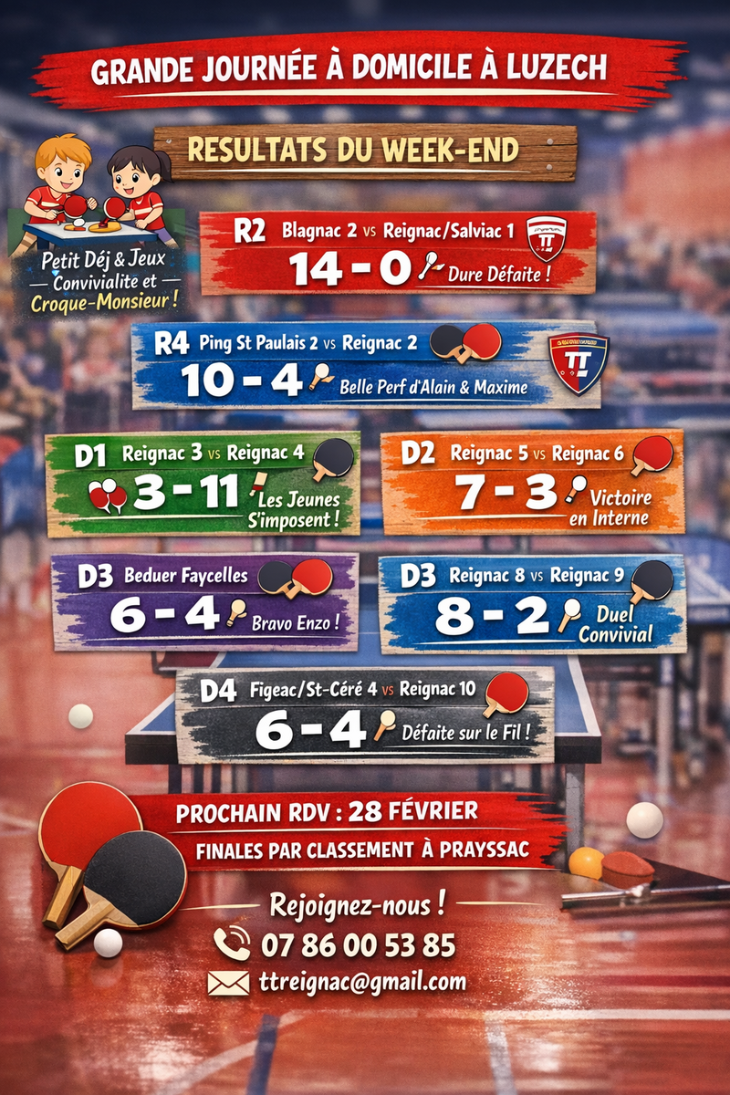 🏓 Une grande première à domicile à Luzech pour le TT Reignac